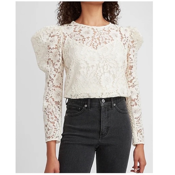 New Express Lace Puff Sleeve Top‎ Size Large - Picture 1 of 14